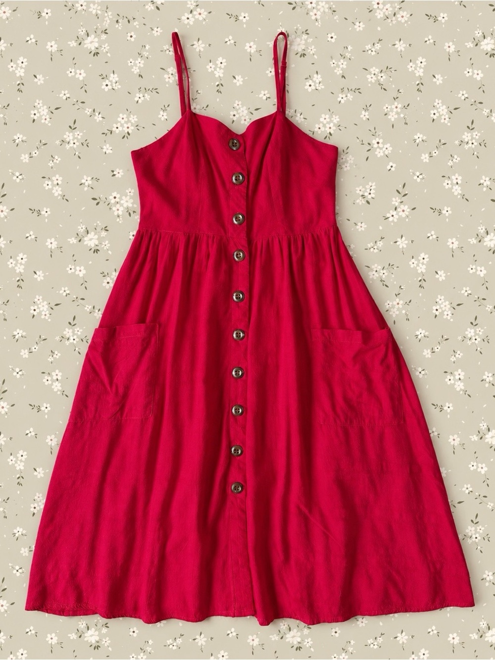 Patrons of Peace Woman Red Button Front Sleeveless Swing Dress SMALL Dainty Boho
